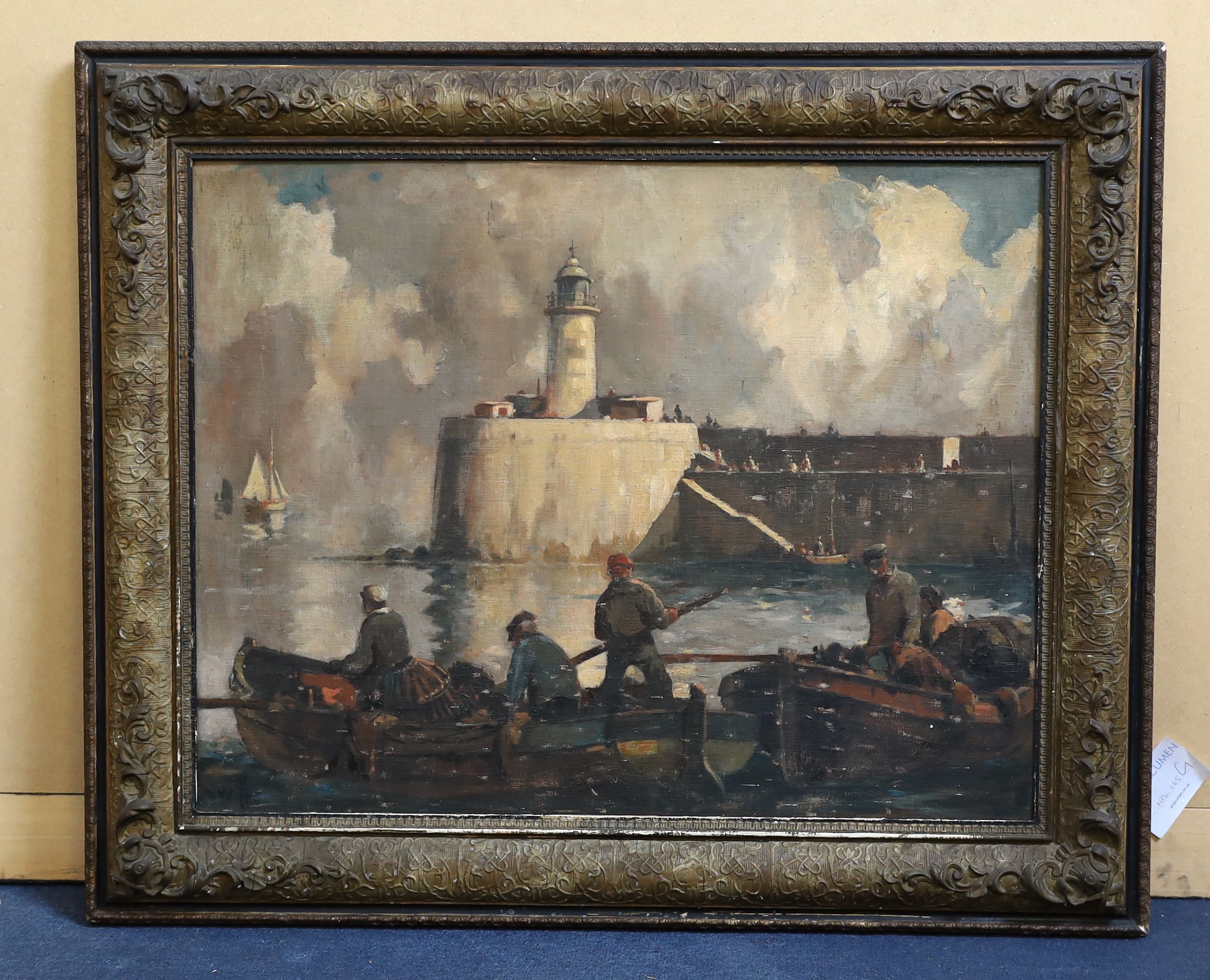 William Hyams (1878-1952), 'The Lighthouse, Newhaven', oil on canvas laid on board, 54 x 69cm